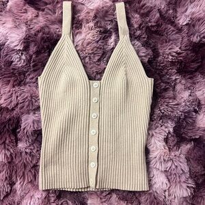Aerie Beige Ribbed Button-Front Crop Top